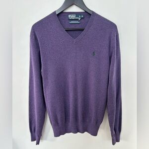 Polo Ralph Lauren Men’s V-Neck Sweater Medium Purple Pima Cotton Pony Logo